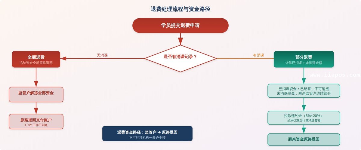 退费处理流程与资金路径 —— 全额退费与部分退费的分支流程